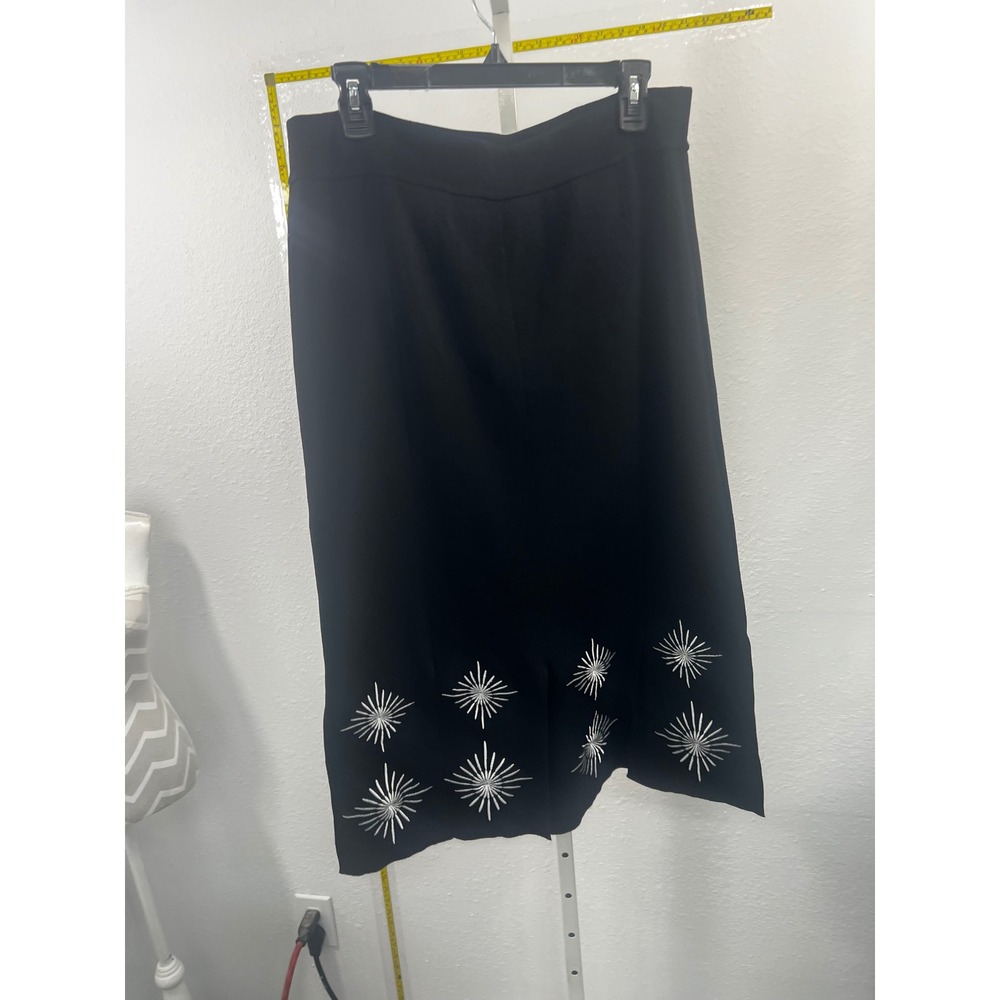 Yarns & Stitches Black Knit Midi‎ Skirt Silver Embroidered Starburst Large L